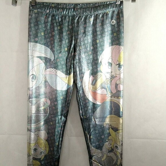 WeLoveFine Crypton Hatsune Miku Leggings Size XL Anime Comicon Cosplay Metallic - Picture 3 of 8